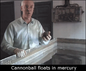Forgifs.com, Cannonball floats in mercury