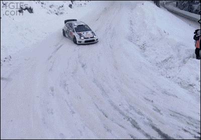 Forgifs.com, Rally car snow drift